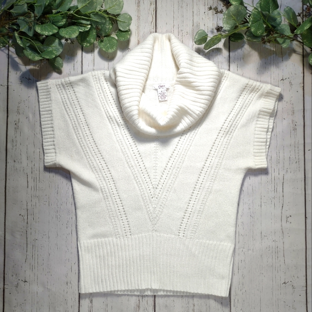 Candie's Ivory Short Sleeve Cowl Turtleneck Sweater